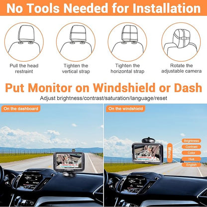 Rohent Car Baby Monitor with Camera - 1080P HD, 360° Adjustable, Night Vision, 150° Wide-Angle Lens, Easy Installation, Perfect Match for Beige Car Interiors, Ideal for Parents & Families