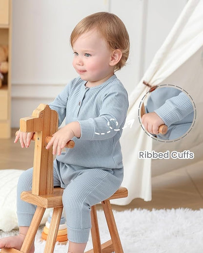 Bafeicao Baby Boy Girl 2/3 Pack Solid Romper Ribbed Short/Long Sleeve Bodysuit Jumpsuit Infant Knitted Outfits Clothes