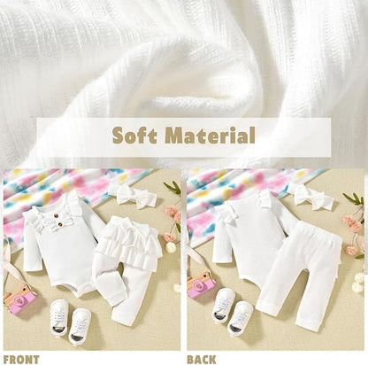 Aalizzwell Preemie Newborn Infant Baby Girls Clothes Ribbed Bodysuit Pants Set Fall Winter Outfits