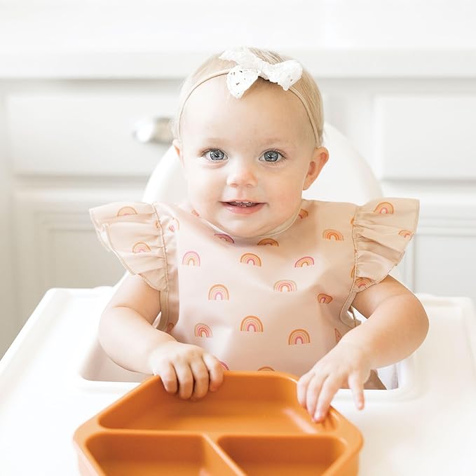 Tiny Twinkle Mess Proof Baby Bib for Girls | Waterproof Toddler Bib for Eating | Baby Apron for Feeding | Machine Washable | Perfect Shower Gift (Boho Rainbow, 6–24M)