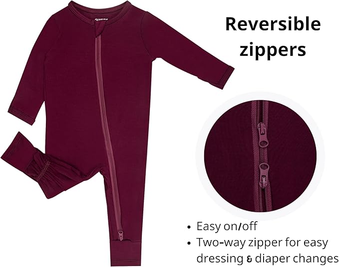 GUISBY Baby Footless Rompers, Rayon Pajamas 2 Way Zipper with Long Sleeve Sleeper