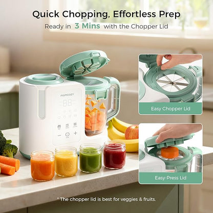 Momcozy AutoMeal Baby Food Maker – One-Step Auto Steam & Blend Food Processor, 15oz Large Cup & 6-Blade Design, Self-Cleaning, Auto 3-Stage Texture Settings for Effortless Homemade Baby Puree