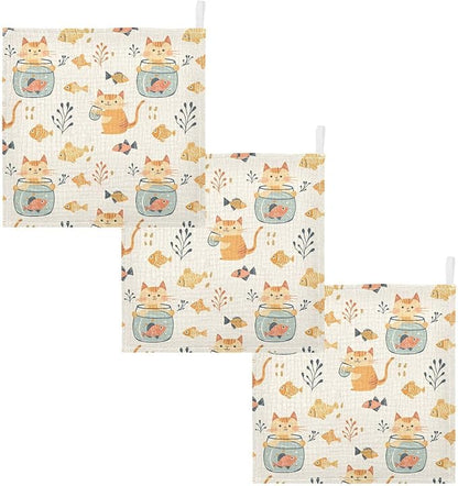 vvfelixl Baby Muslin Washcloths Cat Watch Fish Tank Baby Burp Cloths Cotton Babys Face Towel for Newborn Infants Boys Girls Soft and Absorbent 11.8 X 11.8 in, 3 Pack