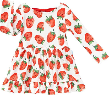 Baby Girl Bodysuit Dress Long Sleeve Twirl Dresses Bamboo Viscose Clothes with Snaps for Easy Diaper Changes