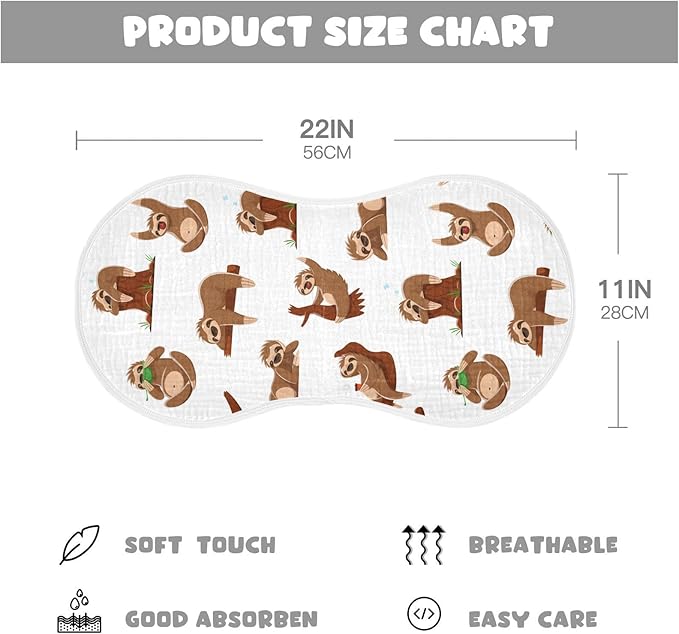 vvfelixl Muslin Burp Cloths Sleeping Sloth Baby Washcloths for Baby Girl Boys 2 Pack