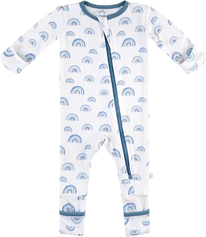 Dreamland Baby Bamboo Viscose Baby Pajamas (0-9 months). Ultra Soft Viscose Sleepers with 2-Way Zipper, Mitten & Foot Cuffs
