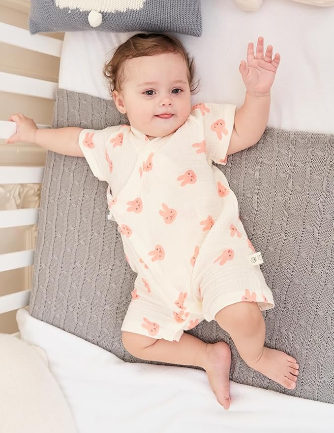 BINIDUCKLING Baby Kimono Robes Cotton Muslin Romper Clothes Newborn - 24 Months