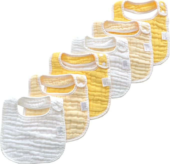 MUKIN Baby Muslin Bibs and Burp Cloths, 6 Pack, Soft Absorbent Cotton, Adjustable