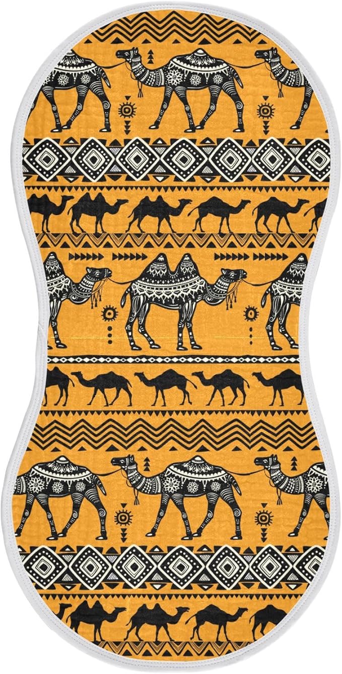 vvfelixl Burp Cloths Camel in Tribal Floral Pattern for Baby Boy Girls Baby Washcloths Burp Rags 1 Pack