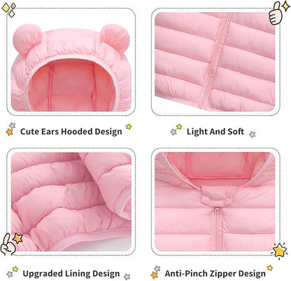 XMWEALTHY Baby Boys Girls Winter Coats Toddler Bear Hoods Down Jacket Infant Kids Light Puffer Padded Outwear 6M-3T