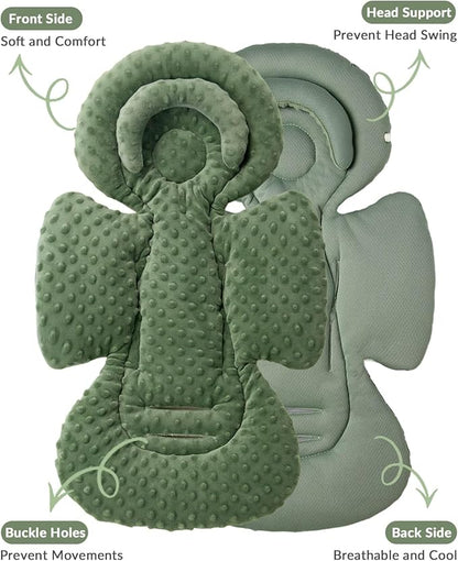 Infant Car Seat Insert with Extra Cushion for Preemie to Toddler, Reversible Newborn Carseat Insert for Baby Head Body Support, Fits for Stroller, Baby Swing, Bouncer - Dots, Dark Green