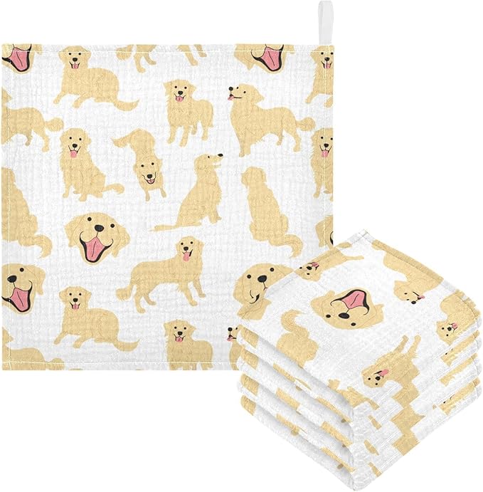 vvfelixl Baby Muslin Washcloths Golden Retriever Dog Baby Burp Cloths Cotton Baby Face Towel for Newborn Infants Boys Girls Soft and Absorbent 11.8 X 11.8 in, 3 Pack