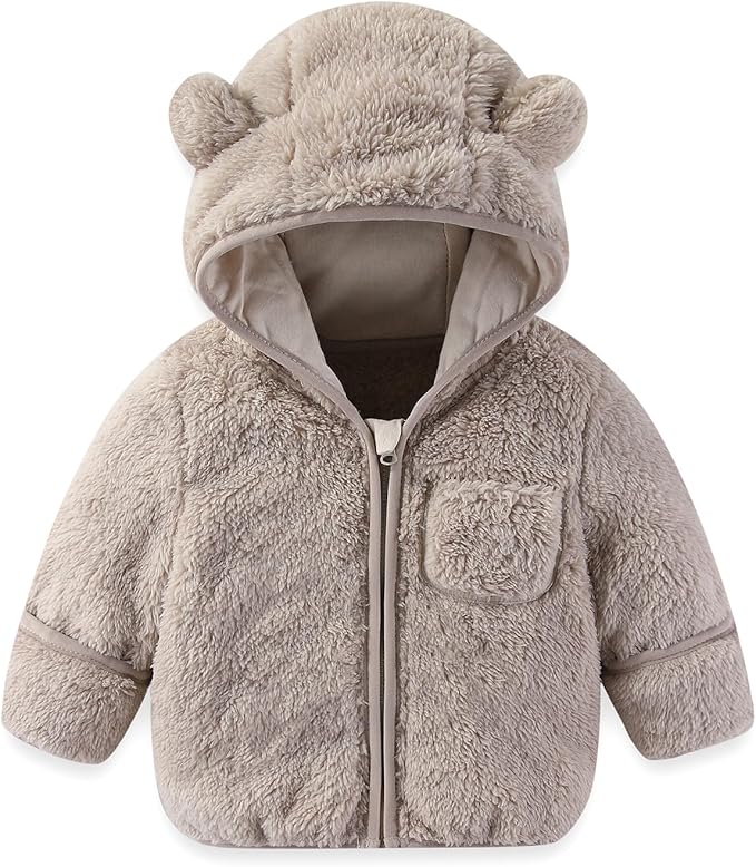 Baby Infant Boys Girls Winter Coat with Fold-Over Mittens Fleece Outwear Jacket Warm Clothes Bear Hooded