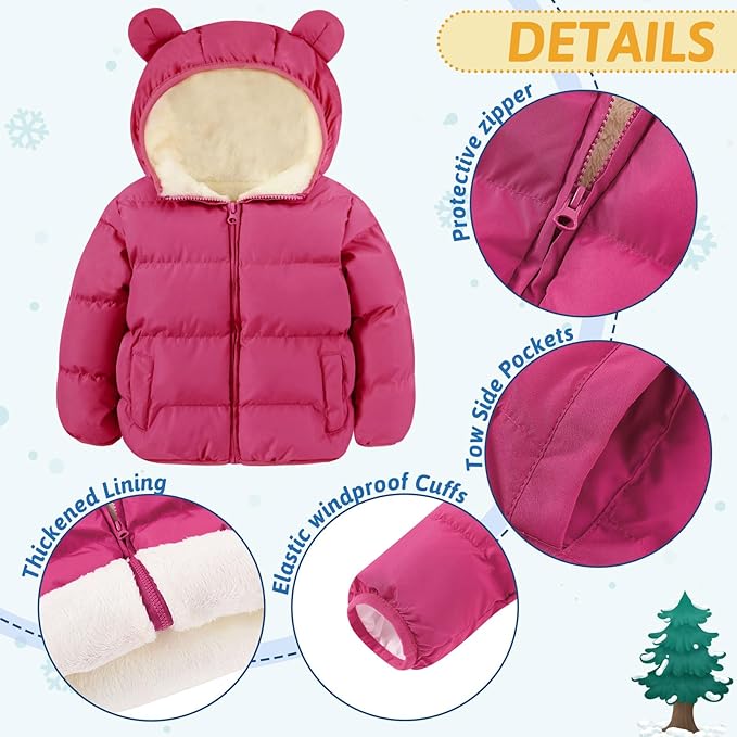 BFUSTYLE Baby Toddler Coat Boys Girls Bear Ear Hooded Puffer Jacket for kids 6M-5T