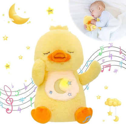 MIAODAM Breathing Stuffed Animal Penguin Plush with Realistic Breathing Action, Lighted Music Stuffed Animals for Anxiety Perfect for Babies and Kids