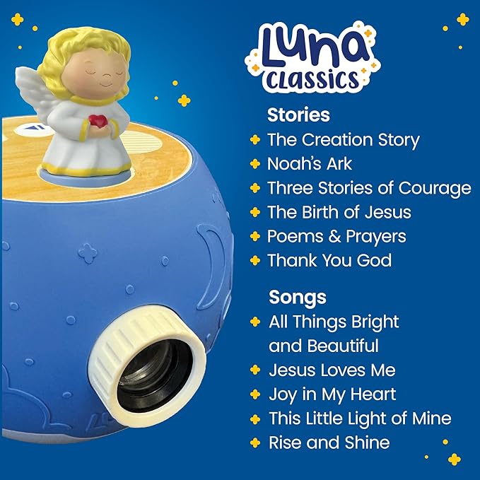 Kids Book Projector – 6 Bible & 5 Classic Read-Aloud Stories, 10 Songs & Night Light & Soothing Dream Music | Children Ages 3+ Storytime Projector for Kids & Toddler | Toys, Owl & Angel