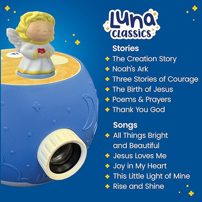Kids Book Projector – 6 Bible & 5 Classic Read-Aloud Stories, 10 Songs & Night Light & Soothing Dream Music | Children Ages 3+ Storytime Projector for Kids & Toddler | Toys, Owl & Angel