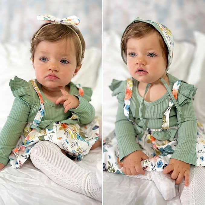 Unutiylo Preemie Newborn Baby Girl Clothes Romper Suspender Dress Fall Winter Outfits Ruffle Long Sleeve Jumpsuit