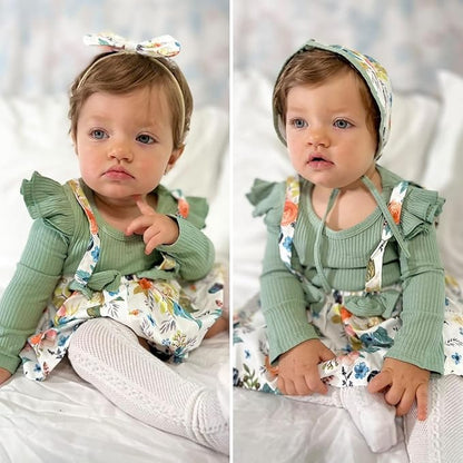 Unutiylo Preemie Newborn Baby Girl Clothes Romper Suspender Dress Fall Winter Outfits Ruffle Long Sleeve Jumpsuit