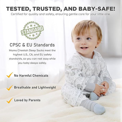 Mama Cheetah Toddler Sleep Sack with Feet, Long Sleeve 0.5 TOG Organic Cotton Baby Sleeping Bag with Legs, Wearable Blanket for Walkers w/ 2-Way Zipper, Toddler Blanket for Girls & Boys 2T