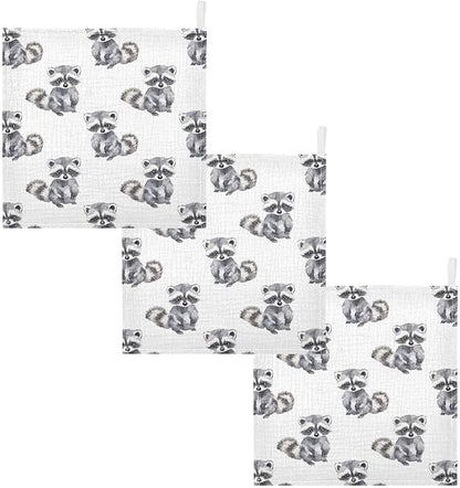 vvfelixl Baby Muslin Washcloths Little Raccoon Baby Burp Cloths Cotton Babys Face Towel for Newborn Infants Boys Girls Soft and Absorbent 11.8 X 11.8 in, 3 Pack
