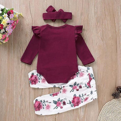 Newborn Baby Girl Clothes, Infant Girl Outfits Long Sleeve Ruffle Romper + Floral Pants + Headband Set