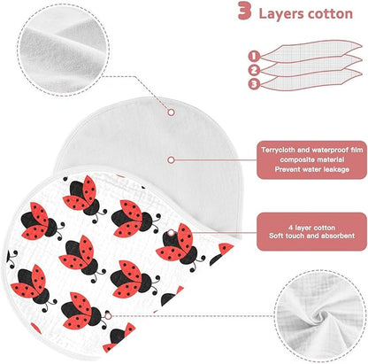 vvfelixl Muslin Burp Cloths Cute Ladybug Pattern Baby Washcloths for Baby Girl Boys 2 Pack White
