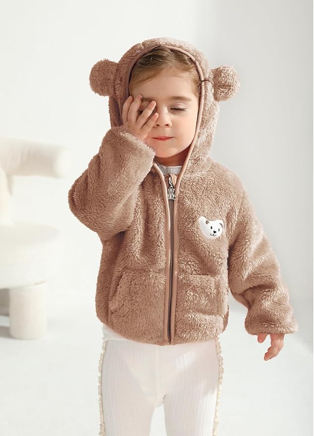 Baby Boys Girls Fleece Jackets Zip Up Hoodies Cute Bear Coats Fall Winter Fuzzy Jacket Newborn Boys Girls Outwear