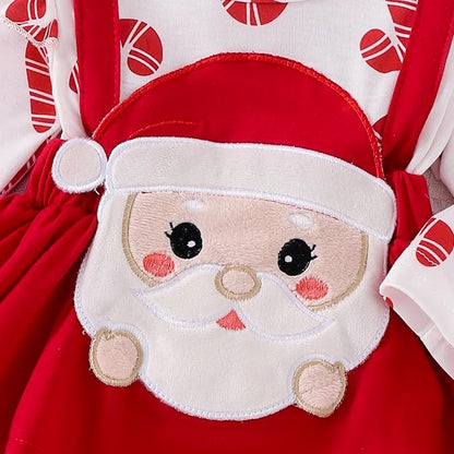 Newborn Christmas Outfit Baby Girl Plaid Romper Dress Infant Ruffle Long Sleeve Ribbed Bodysuit Headband Clothes