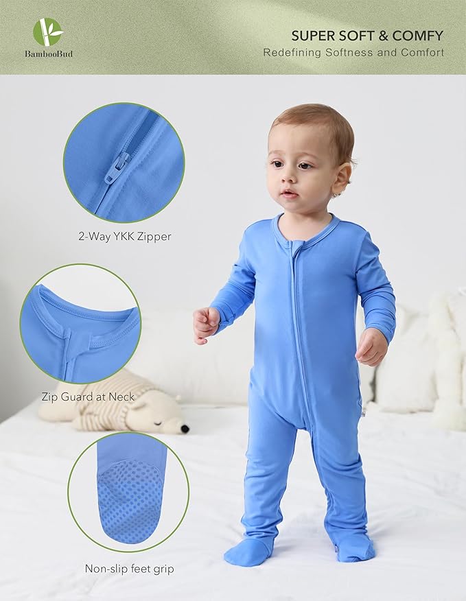 Baby Footie Romper Pajamas Unisex Newborn Infant Pjs Soft Rompers Viscose from Bamboo Sleepwear