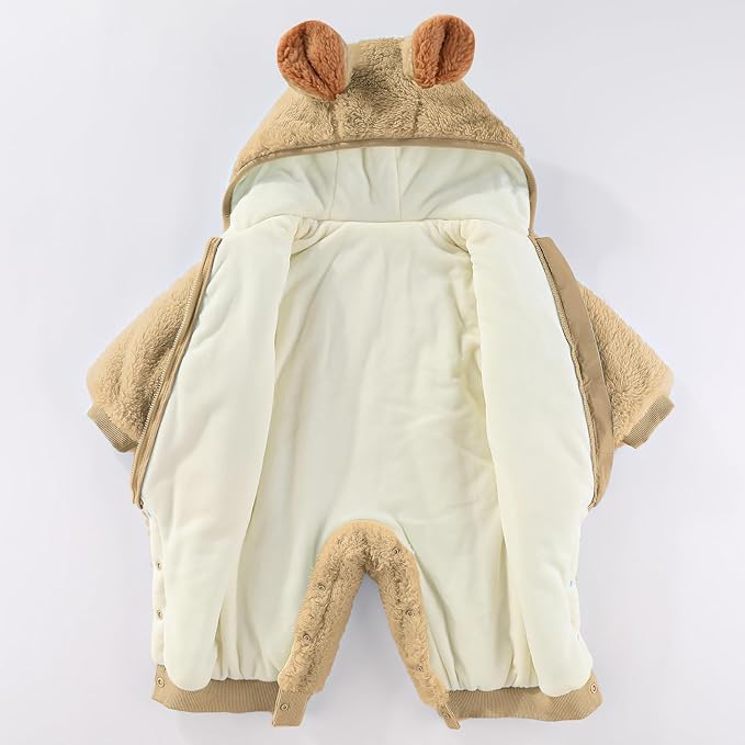 JiAmy Baby Fleece Snowsuit Newborn Hooded Winter Outfits Infant Boys Girls Hooded Zipper Jumpsuit Romper