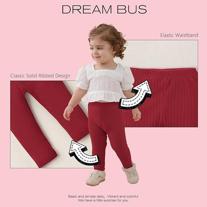 DREAM BUS 5 Pack Toddler Girl Pants Baby Girl Solid Ribbed Pants Toddler Girls Bottoms Leggings Newborn Cotton Jogger