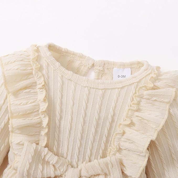 Happy Town Baby Girl Romper Infant Fall Winter Clothes Ruffle Sweater Long Sleeve Bodysuit Jumpsuit and Headband