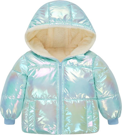 UNICOMIDEA Baby Girl Winter Coat Laser Toddler Jackets Warm Down Outerwear with Hooded for 12M-5T