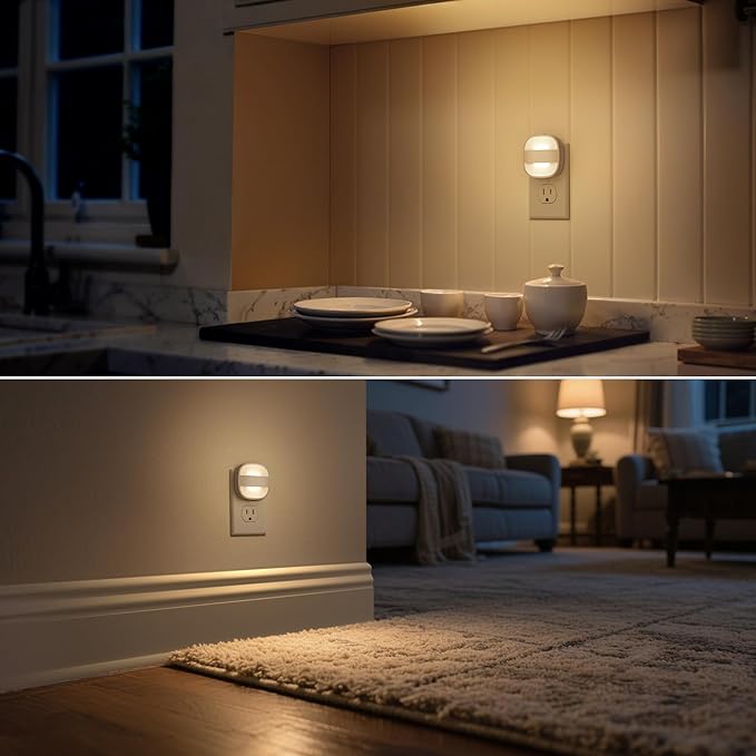 DORESshop Led Night Lights Plug Into Wall, 4 Packs Foldable Plug in Night Light Portable Dimmable Mini with Dusk to Dawn Sensor, 3000K Ideal Travel Night Light for Bedroom, Stairs, Hallway