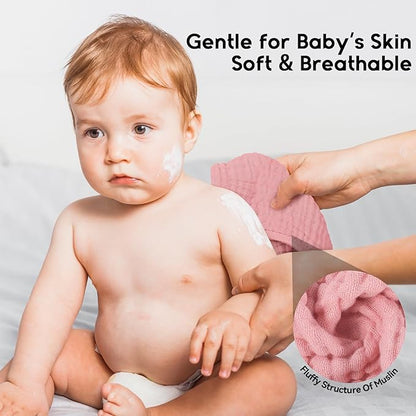 Muslin Burp Cloths for Baby 100% Cotton Burping Cloths for Boys Girls Large 20"X10" Extra Soft and Absorbent 5 Pack - Gradient Pink