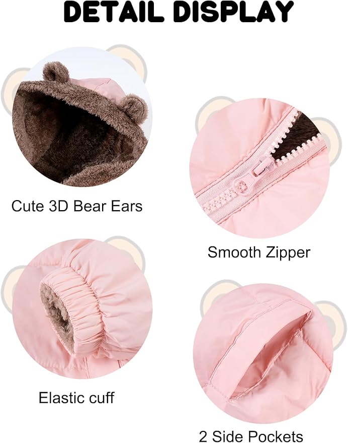 COZYPOIN Toddler Baby Boys Girls Winter Fleece Jackets Cute Bear Hooded Coats Little Kids Warm Windproof Outerwear for 1-6T