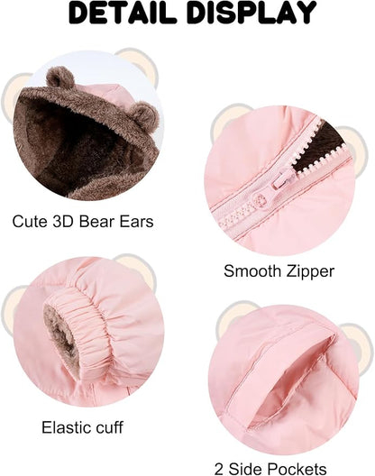 COZYPOIN Toddler Baby Boys Girls Winter Fleece Jackets Cute Bear Hooded Coats Little Kids Warm Windproof Outerwear for 1-6T