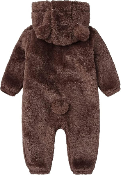 CAHL&FAUO Newborn Snowsuit Baby Cartoon Bear Onesie Warm Fleece Hooded Romper Jumpsuit