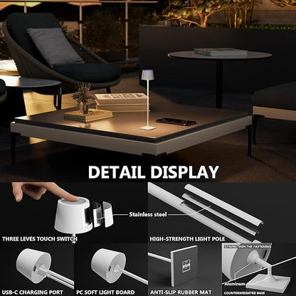 Compact Cordless Table Lamp, Rechargeable LED Night Light, Dual Light Source (RGB Top & Warm Bottom), Touch Control & Timer, Metal Lamp for Bedroom & Kids Room (White 1PACK)