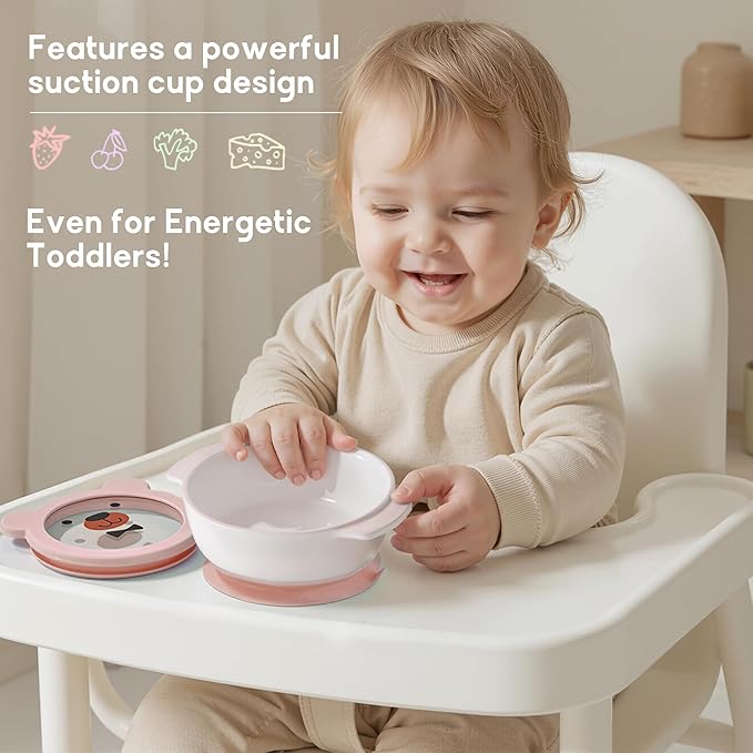 Ceramic Suction Bowl for Babies and Toddlers, Non-Slip Silicone Suction Cup, BPA-Free Lids, Independent feeding, First Stage Self Feeding Essential, Baby-Led Weaning Snack Feeder