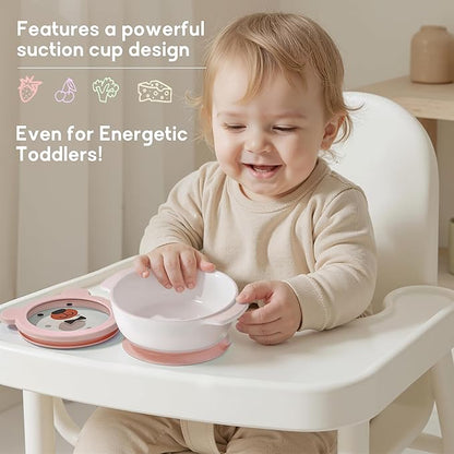 Ceramic Suction Bowl for Babies and Toddlers, Non-Slip Silicone Suction Cup, BPA-Free Lids, Independent feeding, First Stage Self Feeding Essential, Baby-Led Weaning Snack Feeder
