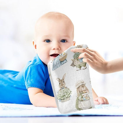 vvfelixl Easter Rabbits Bunny Baby Burp Cloths Baby Muslin Washcloths for Boys Girls Cotton Baby Face Towel for Newborn Infants Soft and Absorbent 11.8 X 11.8 in, 5 Pack