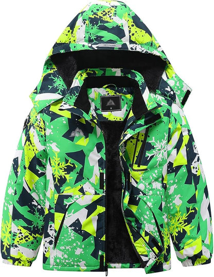 Kid's Ski Jacket Waterproof Winter Coat Boy's and Girl's Fleece Snowboarding Jackets with Detachable Hood