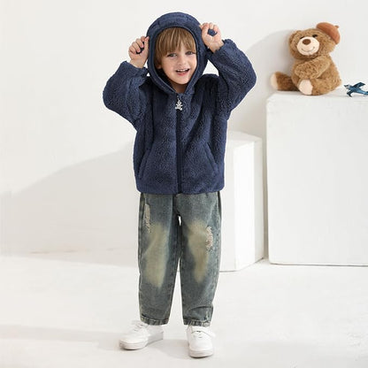 Baby Toddler Boys Girls Fleece Jacket with Hood Zip Up Cute Bear Coats for Infant Boys Girls Fuzzy Jacket with Ear 1-5T