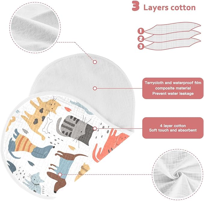 vvfelixl Different Dogs Cats Burp Cloths for Baby Boy Girls Baby Washcloths Burp Rags 1 Pack