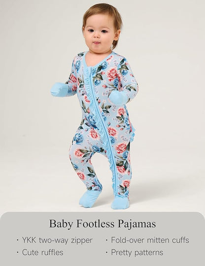 Bamboo Viscose Baby Girl Footless Pajamas Ruffled Baby Sleepers with 2 Way Zipper