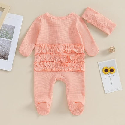 Newborn Baby Girl Fall Winter Outfits Clothes Knit Jumpsuit Ruffle Romper Newborn Coming Home Outfit for Baby Girl