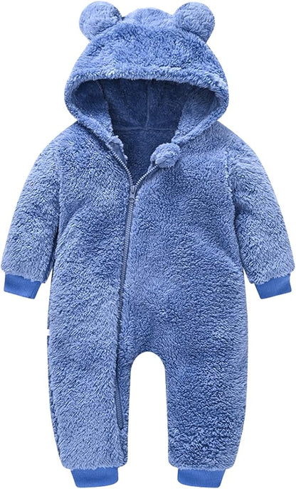 Baby Fleece Jumpsuits Infant Bear Ear Snowsuit Newborn Hooded Romper Warm Coat