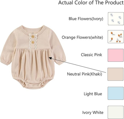 Baby Girl Clothes Cotton Bubble Romper Floral Bodysuits Infant Outfit Set
